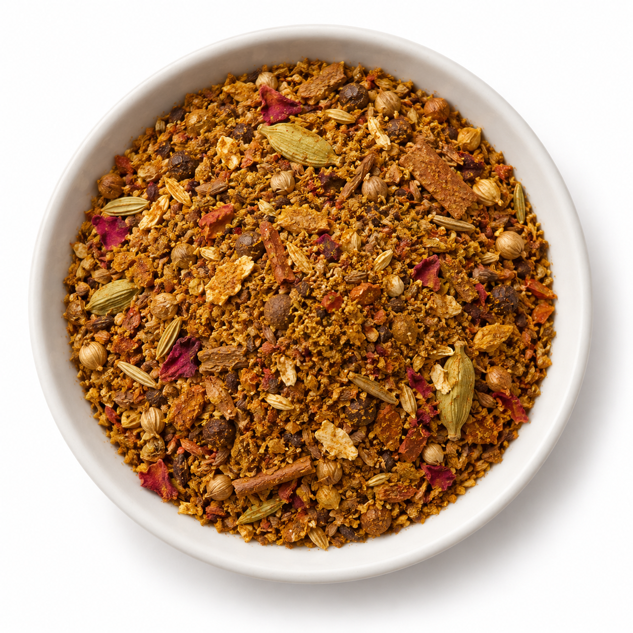 Ras el Hanout zonder zout in witte kom - Kruidenkaravaan Ras el Hanout zonder zout in een witte ronde kom