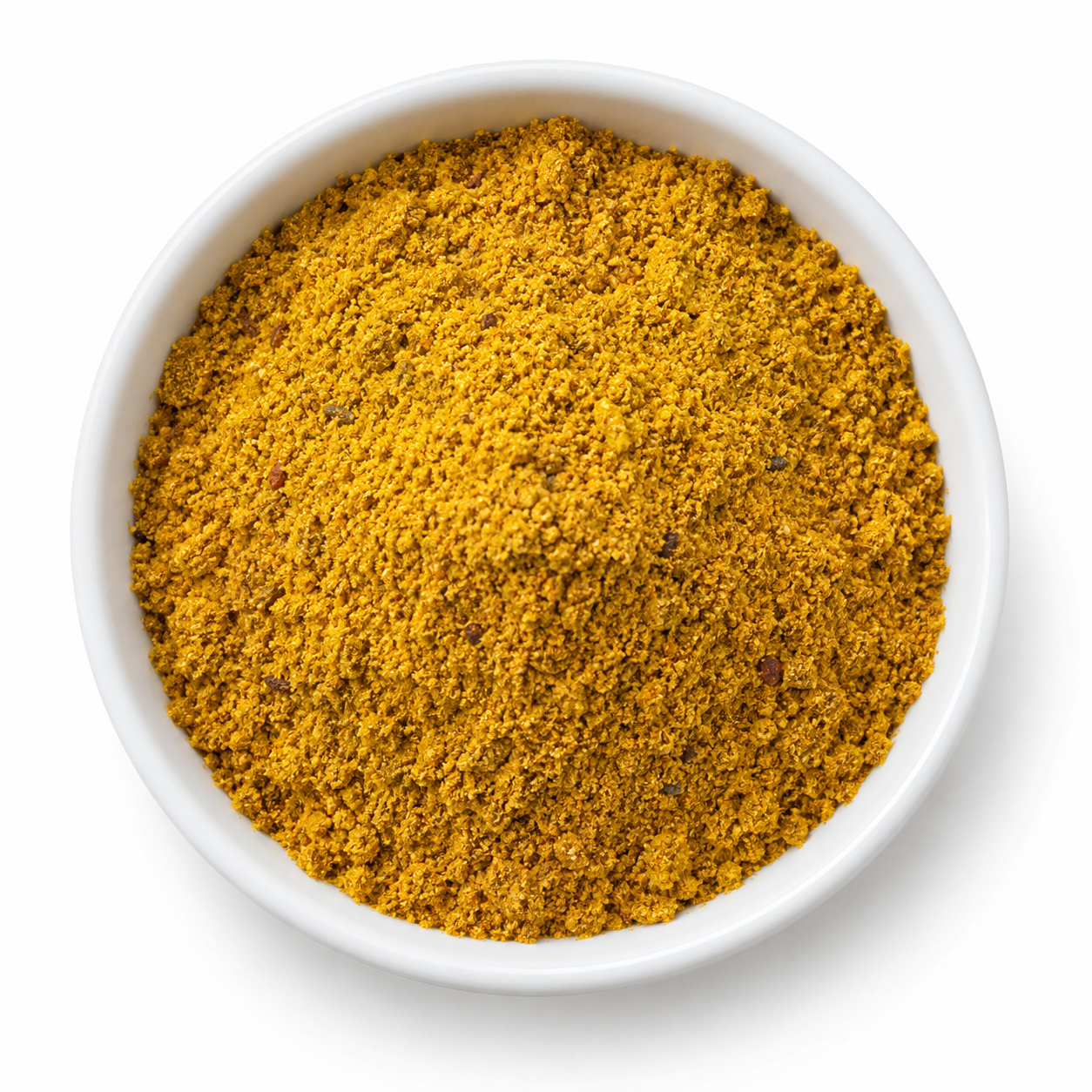 Currypoeder mild in wit rond bakje - Kruidenkaravaan Currypoeder mild in een wit rond bakje